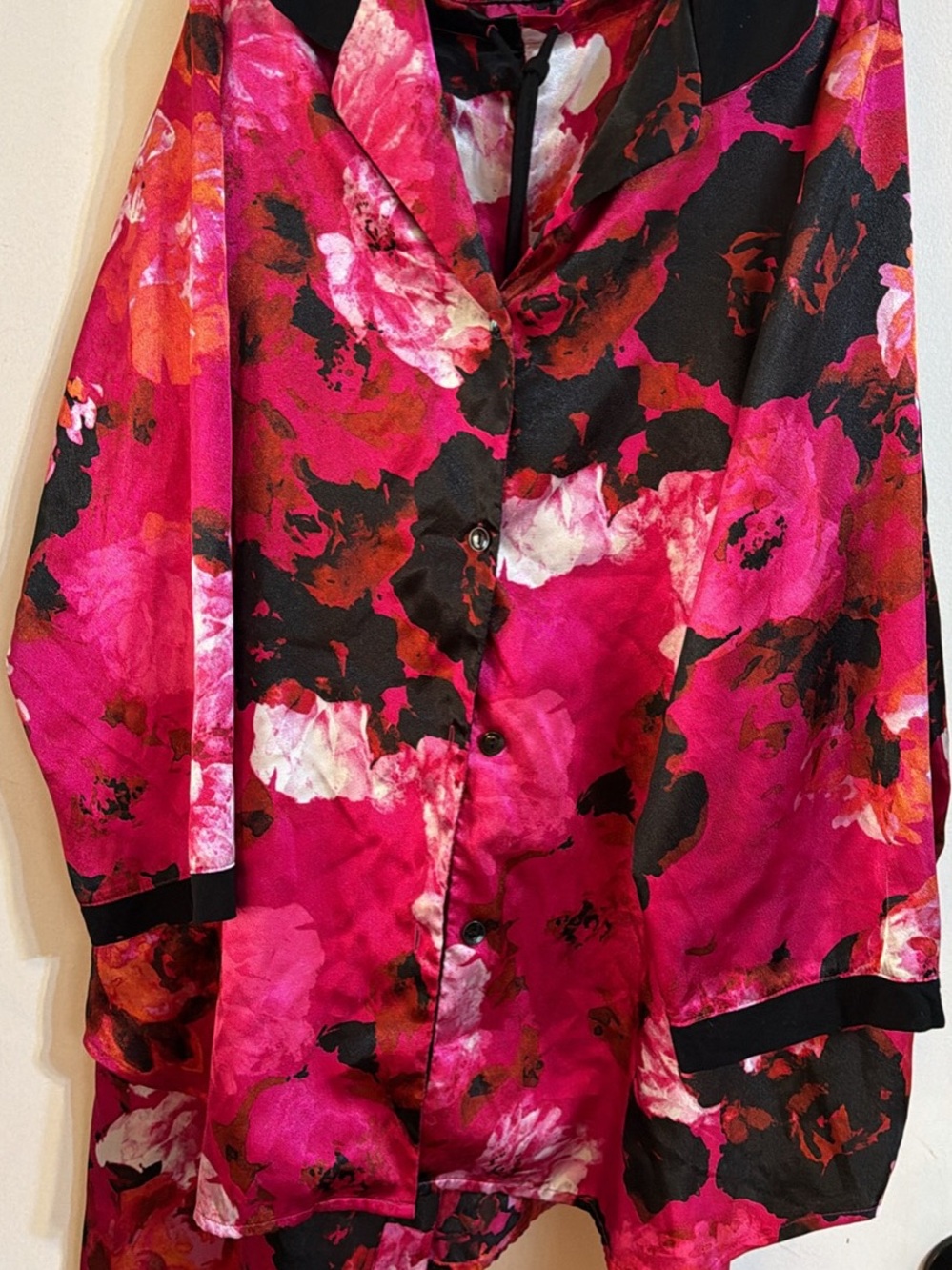 Vibrant Pink Floral Button-Up Blouse